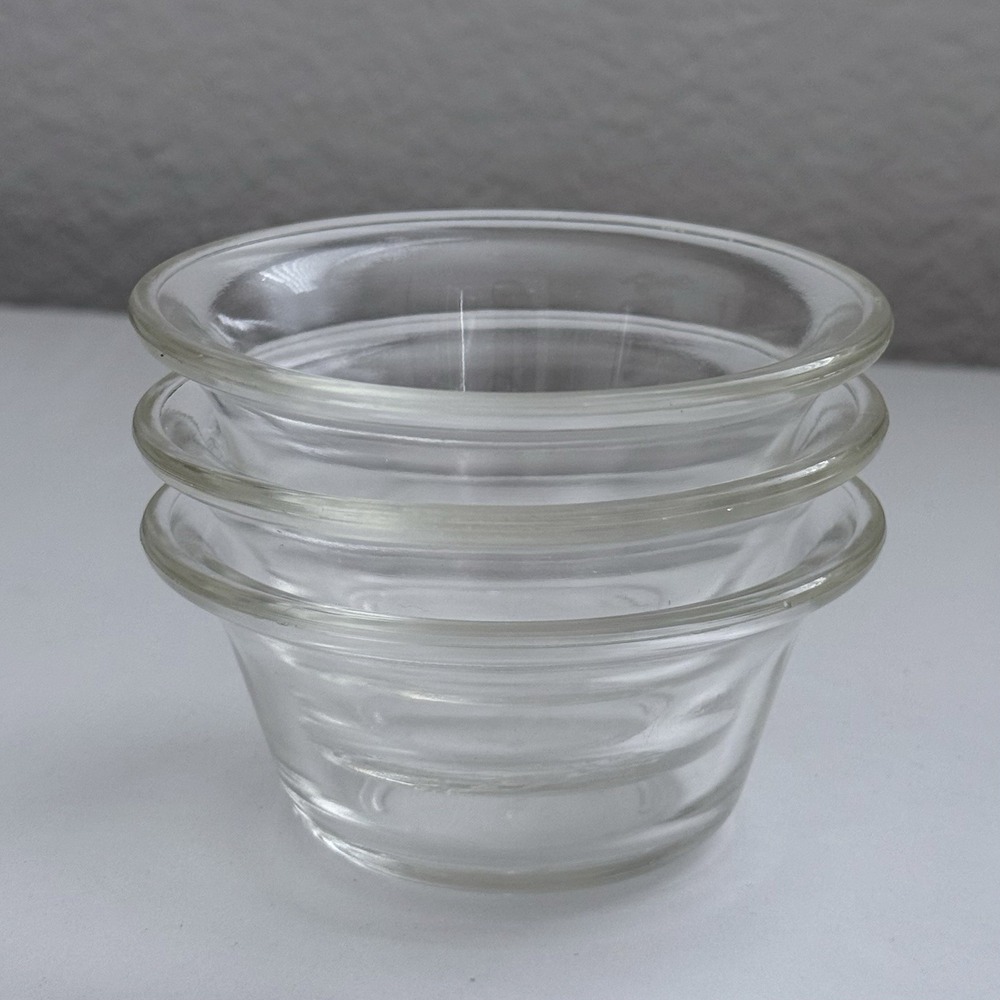 Glasbake 286 Glass Custard Cups 4oz Rolled Rim Set Of 3